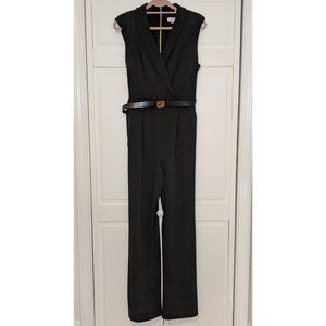 Calvin Klein Black Sleeveless Belted Jumpsuit